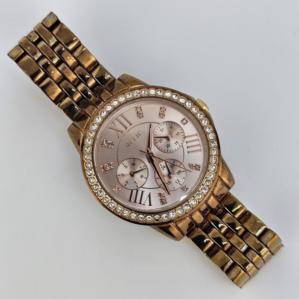 Relic Women's Watch 35MM Rose Gold‎ Tone Case Dial Bracelet 6" New Battery